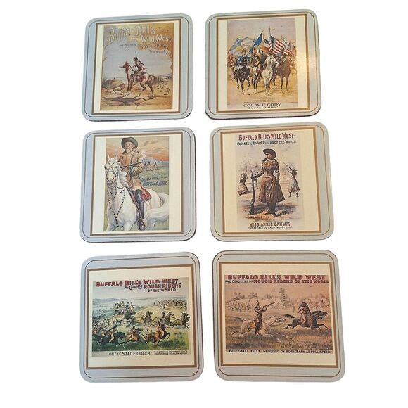 Vintage Pimpernel Coasters Buffalo Bill Wild West Made in England Six Boxed (6) - Picture 3 of 14